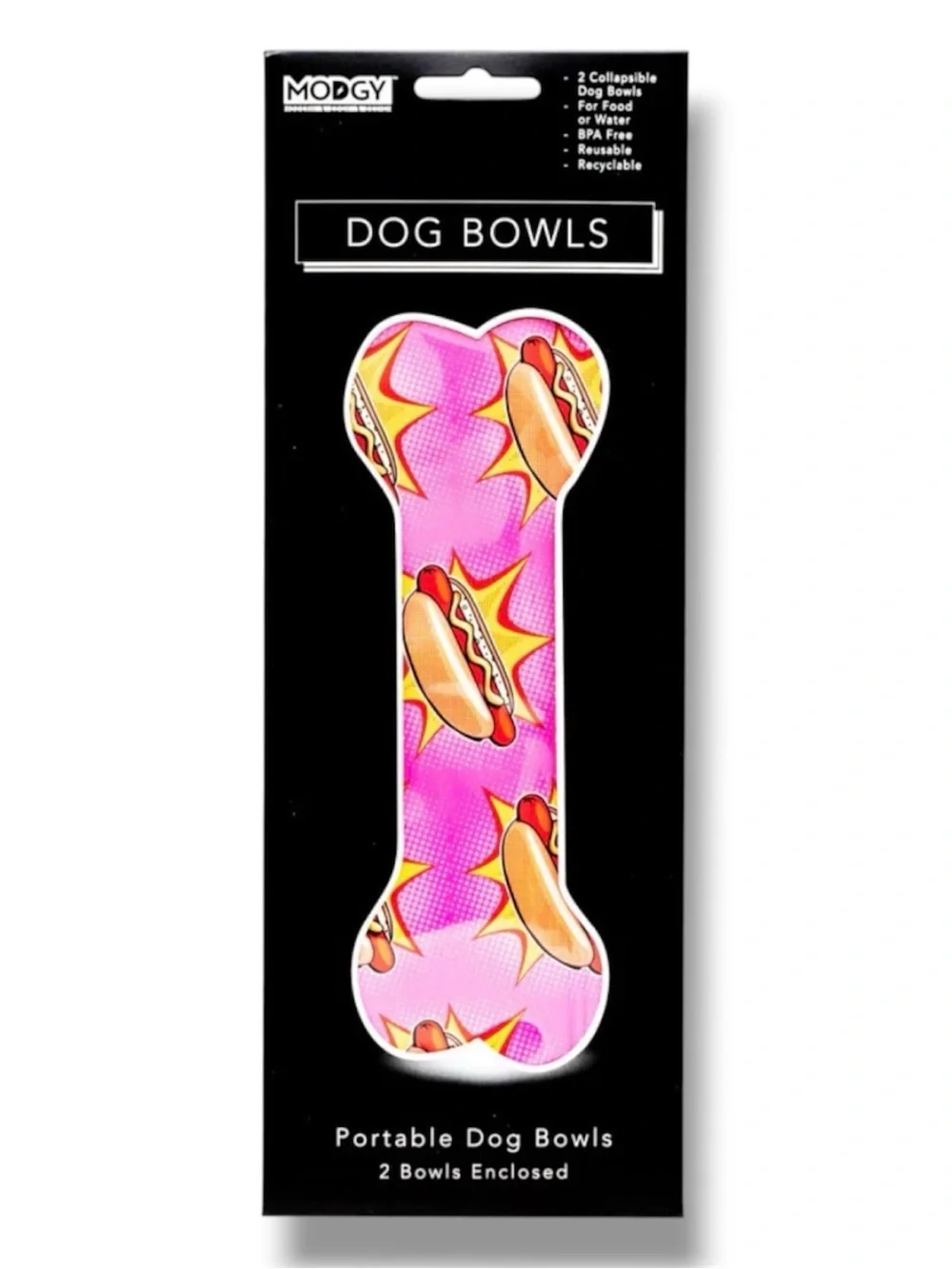 2-Pack Modgy Expandable Dog Bowls Set - Hot Dogs Design - NWT